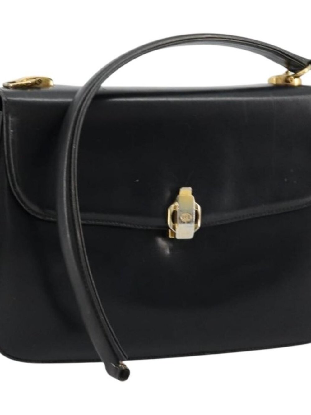 GUCCI Hand Bag Leather Black Auth yk12169